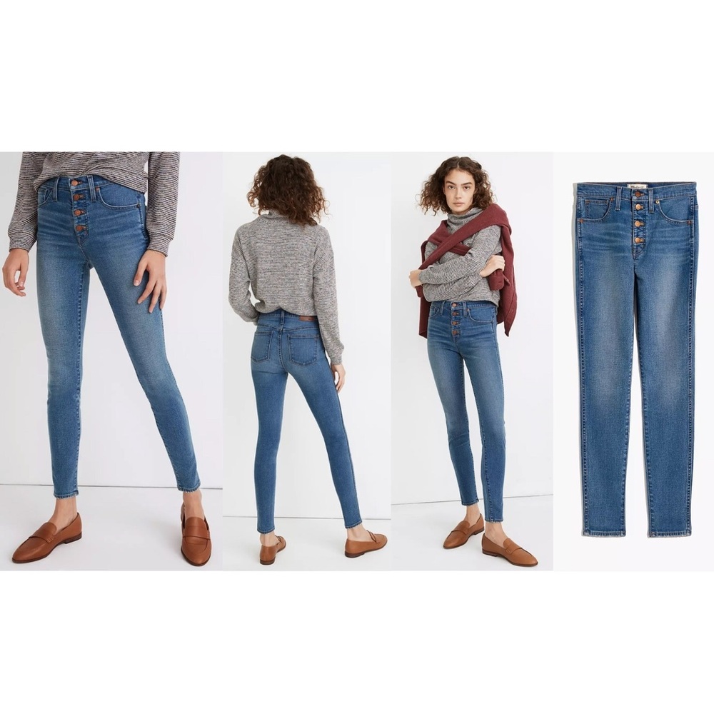 MADEWELL 10" High-Rise Skinny Jeans in Dewitt Wash Button-Front TENCEL Denim 🆕